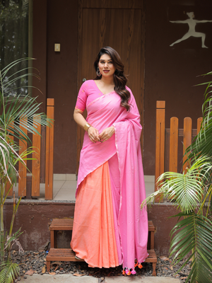 Flamingo dual color saree with blouse 2