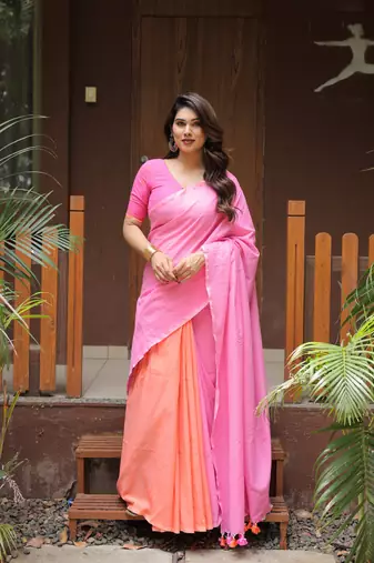 Flamingo dual color saree with blouse