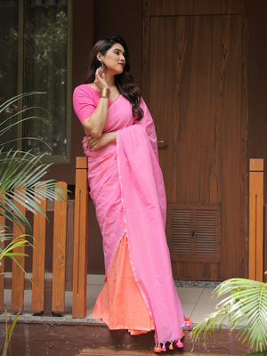 Flamingo dual color saree with blouse 3
