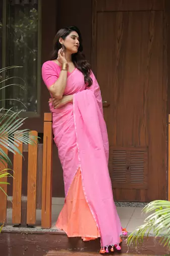 Flamingo dual color saree with blouse