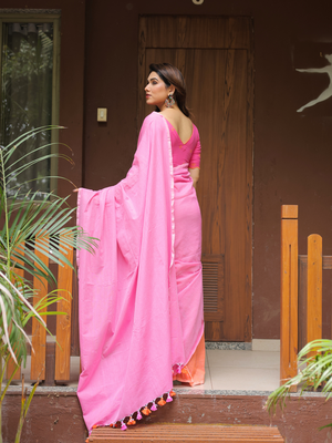 Flamingo dual color saree with blouse 5