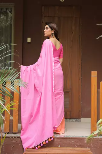 Flamingo dual color saree with blouse
