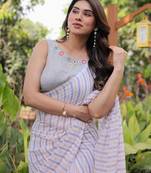 Sweet sunrise stripes cotton saree with embroidered blouse