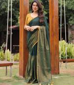Kachi kairi green and golden cotton saree with blouse