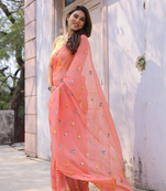Ganik peach cotton embroidered saree with blouse