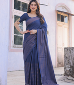 Midnight bloom blue cotton saree with embroidered blouse