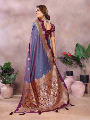 Purple handloom kalamkari silk blend saree with zari woven work 4