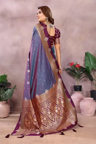 Purple handloom kalamkari silk blend saree with zari woven work