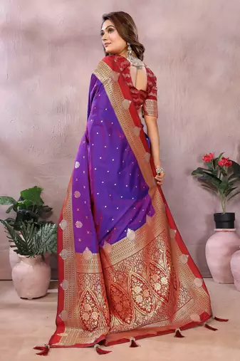 Violet handloom kalamkari silk blend saree with zari woven work
