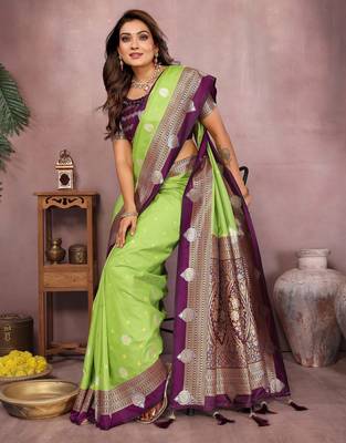 Parrot handloom kalamkari silk blend saree with zari woven work 2