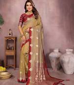 Gold handloom kalamkari silk blend saree with zari woven work