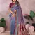 Dusty blue handloom kalamkari silk blend saree with zari woven work