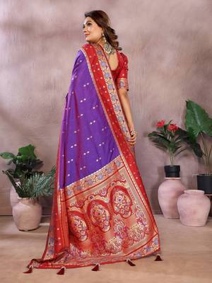 Violet handloom kalamkari silk blend saree with zari woven work 4