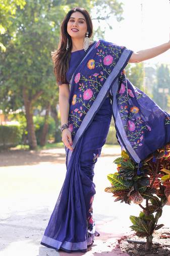 Enchanted garden blue embroidered saree with blouse
