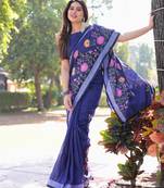 Enchanted garden blue embroidered saree with blouse