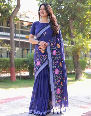 Enchanted garden blue embroidered saree with blouse 2