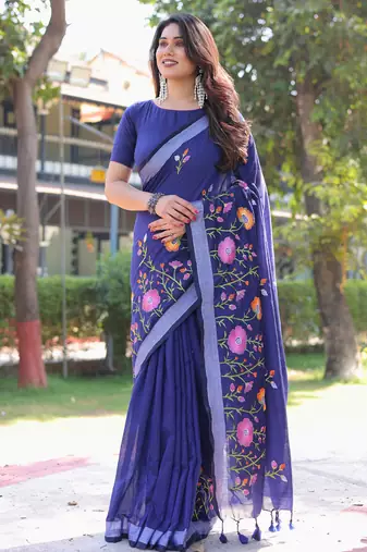 Enchanted garden blue embroidered saree with blouse