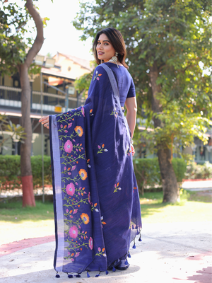 Enchanted garden blue embroidered saree with blouse 3