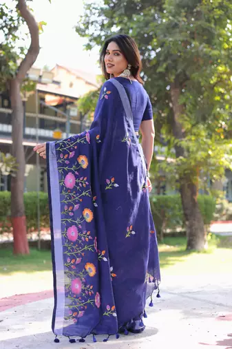 Enchanted garden blue embroidered saree with blouse