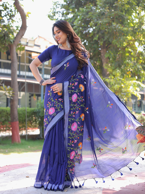 Enchanted garden blue embroidered saree with blouse 4
