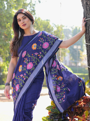 Enchanted garden blue embroidered saree with blouse 5