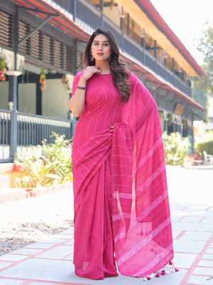 Gulabi pink cotton saree with blouse 1