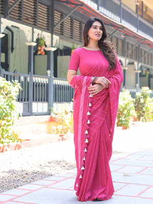 Gulabi pink cotton saree with blouse 2