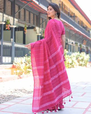 Gulabi pink cotton saree with blouse 3