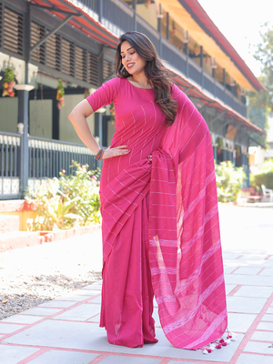 Gulabi pink cotton saree with blouse 5