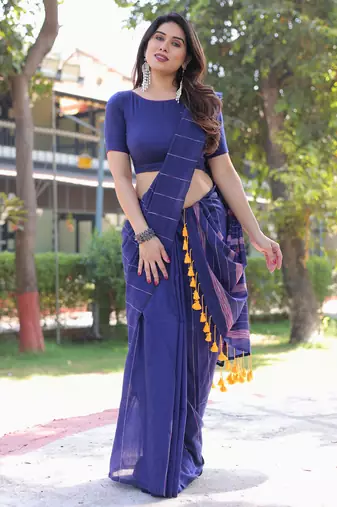 Banjara blue cotton saree with blouse