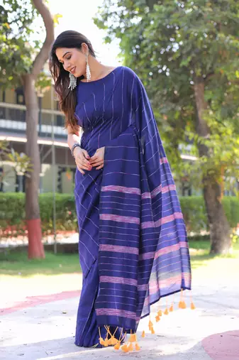 Banjara blue cotton saree with blouse