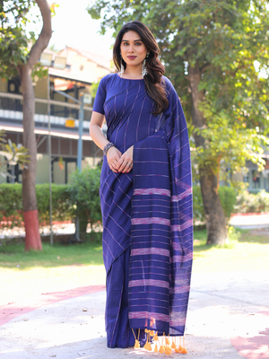 Banjara blue cotton saree with blouse 4