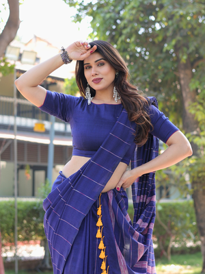 Banjara blue cotton saree with blouse 5