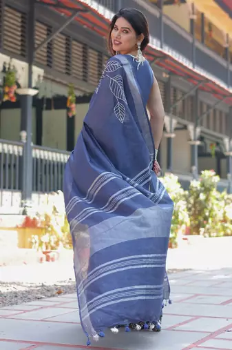 Neelam embroidered cotton saree with blouse
