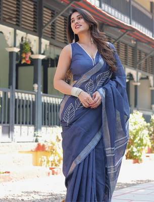 Neelam embroidered cotton saree with blouse 3