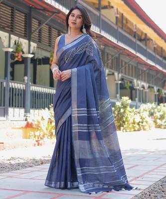 Neelam embroidered cotton saree with blouse 4