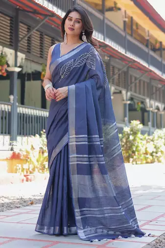 Neelam embroidered cotton saree with blouse