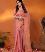 Rukmani onion pink tissue saree with blouse