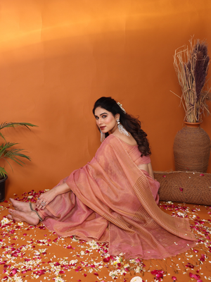 Rukmani onion pink tissue saree with blouse 2