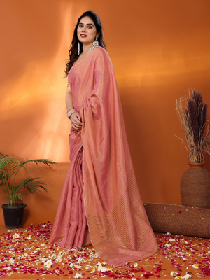 Rukmani onion pink tissue saree with blouse 3