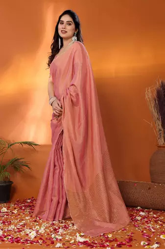 Rukmani onion pink tissue saree with blouse