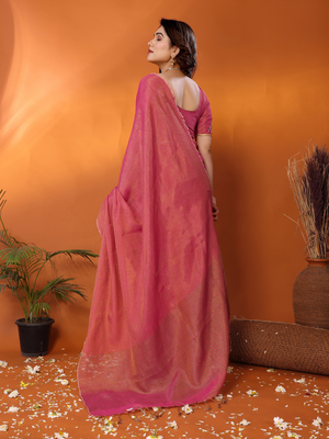 coral red tissue saree with blouse 3