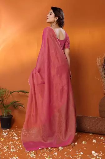 coral red tissue saree with blouse