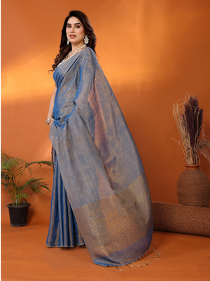 Chandrika blue tissue saree with blouse 1