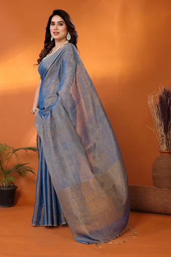 Chandrika blue tissue saree with blouse