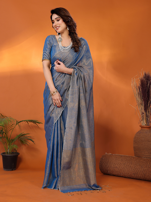 Chandrika blue tissue saree with blouse 2
