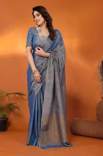 Chandrika blue tissue saree with blouse