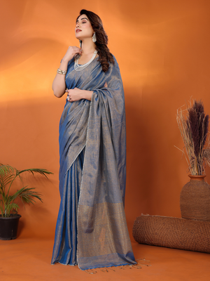 Chandrika blue tissue saree with blouse 4
