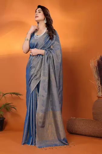 Chandrika blue tissue saree with blouse