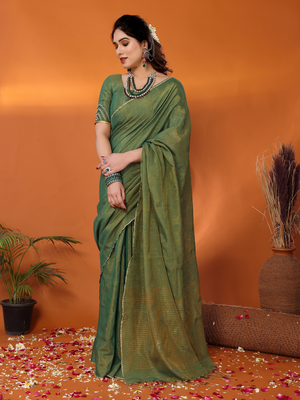 Jodha green tissue saree with blouse 1